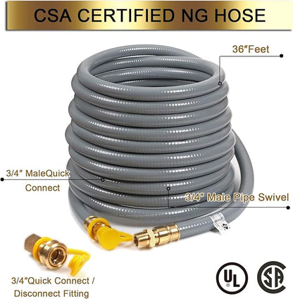 36Feet 56 Feet 3/4-inch ID Natural Gas Hose with Quick Disconnect | Fittings for NG/LP Propane Appliances, Grill, Patio Heaters, Generators, Pizza Oven, etc. Useful Indoors & Outdoors