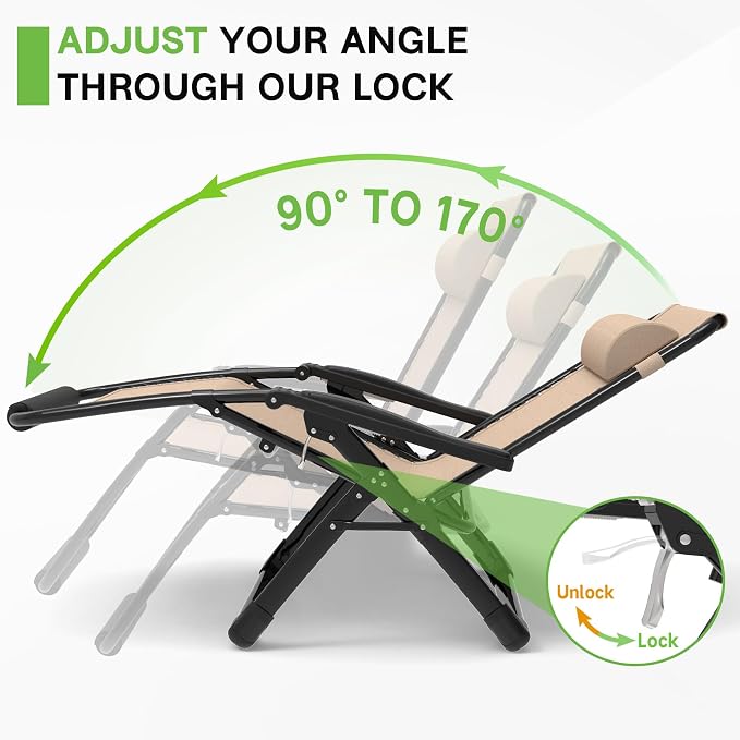 ZENPETIO 29In XL Zero Gravity Chair, 440LBS with Cushion | Anti Gravity Recliner Lounge Chair with Aluminum Alloy Lock & Footrest, 90-170° Adjustable, for Lawn Patio Indoor Outdoor