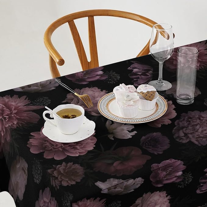 Vintage Florals Tablecloth, Gothic Summer Garden Peonies Flowers Rustic Roses Boho Botanical Plant Water Resistant Wipeable Table Cover for Picnic Party Holiday Kitchen Dinner Table 55"x55"