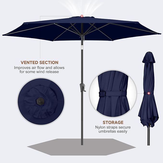 10 ft Patio Umbrella Outdoor with Push Button Tilt, Navy Blue | UV Protection, Waterproof, Large Porch Deck Umbrella for Pool, Table, Garden, Backyard, Provides Shade