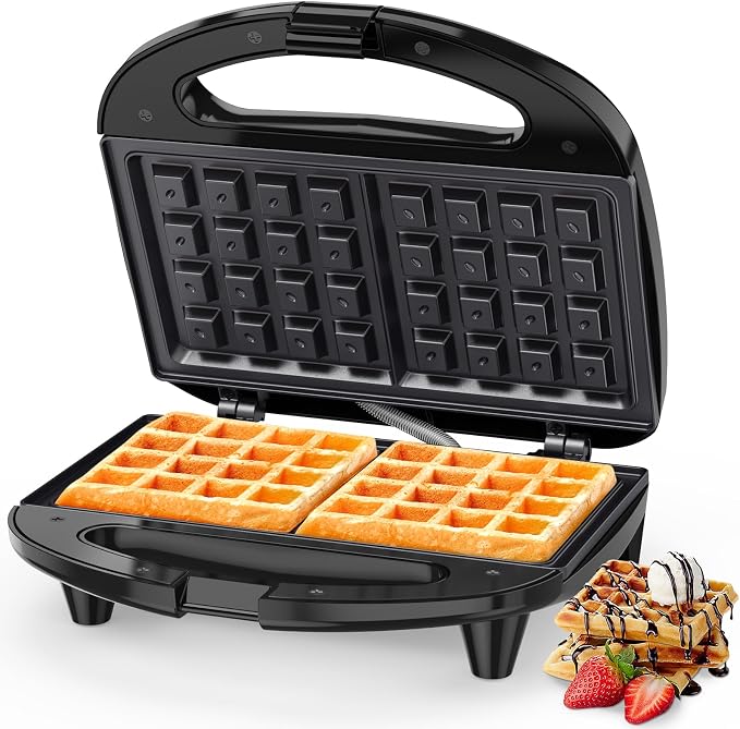 OSTBA Waffle Maker, 2-Slice Belgian Waffle Iron, Nonstick | 750W Heating with Nonstick Waffle Plates, Indicator Lights, Cool-Touch Handle, Compact Storage and Easy Cleanup