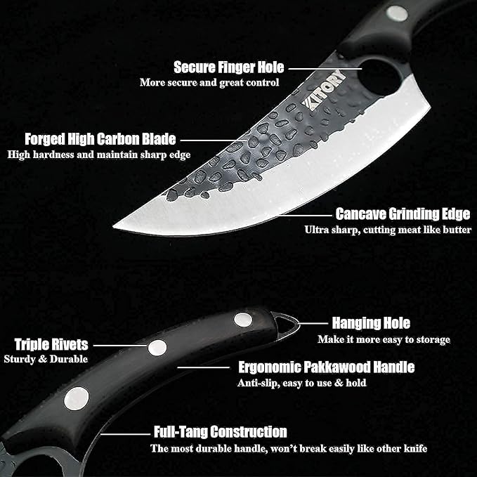 Hand-Forged Viking Boning Knife - 5.8" High Carbon Steel Butcher Knife with Ergonomic Wood Handle - Perfect for Meat Cutting, BBQ, Camping & Outdoor Cooking - Unique Gift for Chefs & Grill Masters