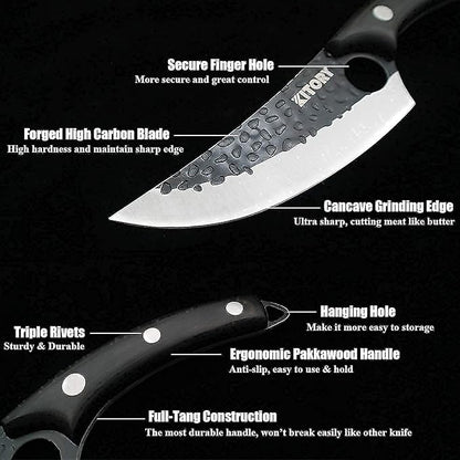 Hand-Forged Viking Boning Knife - 5.8" High Carbon Steel Butcher Knife with Ergonomic Wood Handle - Perfect for Meat Cutting, BBQ, Camping & Outdoor Cooking - Unique Gift for Chefs & Grill Masters