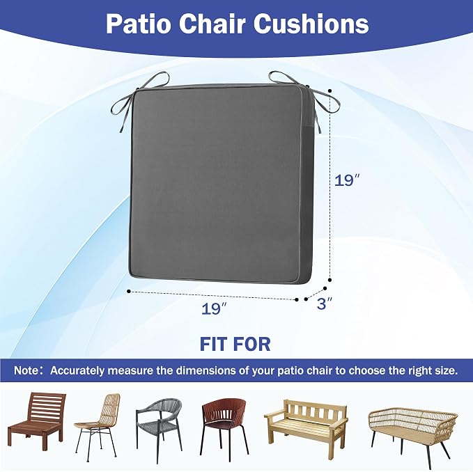 IASEAHK is Outdoor Cushions 4pcs Set, 19" x 19" x 3" Waterproof Outdoor Cushions for Patio Furniture, Outdoors Seat Cushions with Handle and Ties, Dark Grey