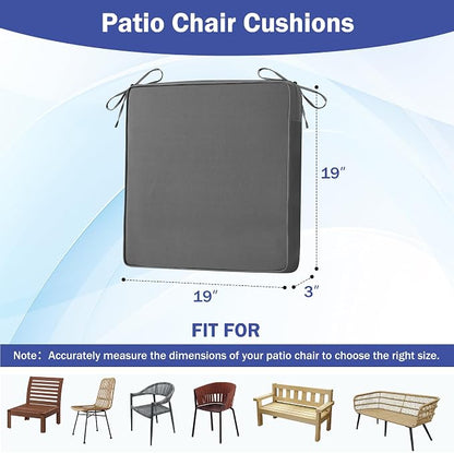 IASEAHK is Outdoor Cushions 4pcs Set, 19" x 19" x 3" Waterproof Outdoor Cushions for Patio Furniture, Outdoors Seat Cushions with Handle and Ties, Dark Grey