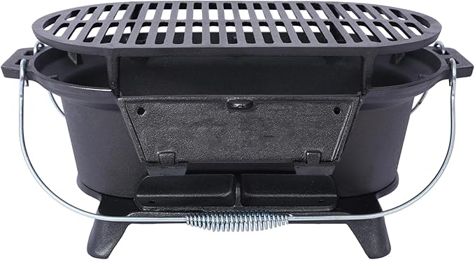 Cast Iron Hibachi Grill & Skillet Combo, Portable Charcoal Hibachi Grills, Compact Camping Charcoal Cooker for Tailgating, Picnics & Hunting (A)