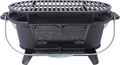 Cast Iron Hibachi Grill & Skillet Combo, Portable Charcoal Hibachi Grills, Compact Camping Charcoal Cooker for Tailgating, Picnics & Hunting (A)