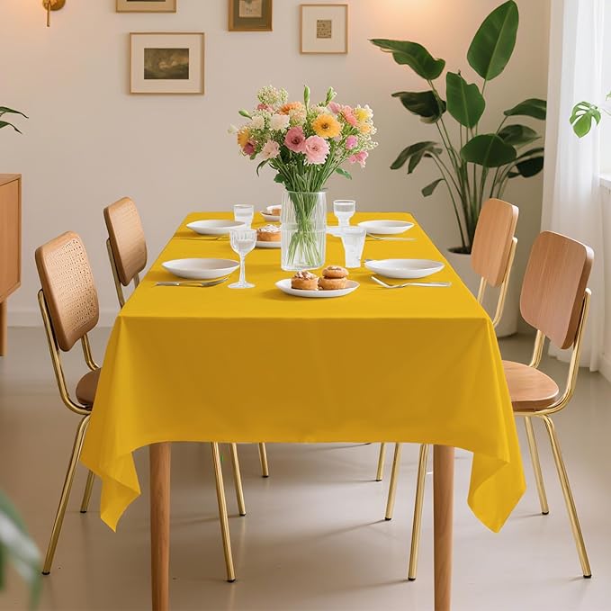 54 Inch X 300 Feet Plastic Table Cover Roll Premium Disposable Plastic Tablecloth for All Type/Shape Tables | Picnic, Party, Banquet, Birthdays, Weddings (Yellow, 54 Inch X 300 Feet)