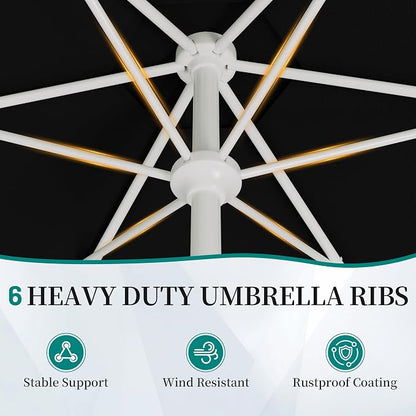 AreShark 7.5FT Outdoor Patio Umbrella with Wavy Trim (Black) | Market Table Umbrellas w/ 6 Sturdy Ribs, Crank & Tilt, White Pole, Pool Umbrella with UV-Fade Resistant Fabric, Heavy Frame