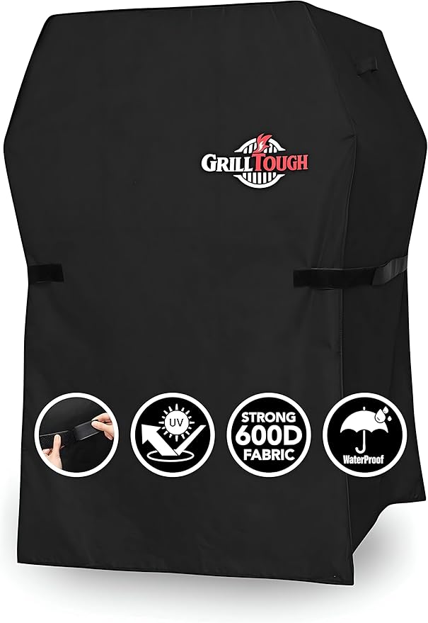 GrillTough Heavy Duty BBQ Grill Cover for Outdoor Grill, 30 Inch – Waterproof, Weather Resistant, UV & Fade Resistant with Adjustable Straps – Gas Grill Cover for Weber, Genesis, Charbroil, etc. Black