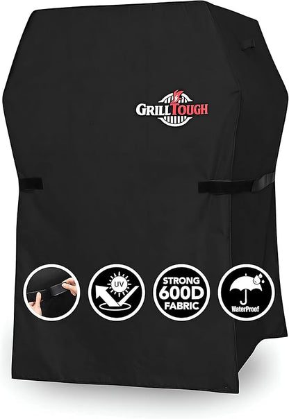GrillTough Heavy Duty BBQ Grill Cover for Outdoor Grill, 30 Inch – Waterproof, Weather Resistant, UV & Fade Resistant with Adjustable Straps – Gas Grill Cover for Weber, Genesis, Charbroil, etc. Black
