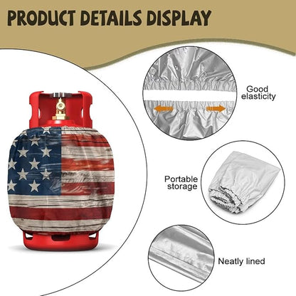 American Flag Dual Propane Tank Cover 20lb, Outdoor Heavy Duty Waterproof Windproof Gas Tank Cylinder Cover with Elastic Brand Fits Standard 20lb Cylinder