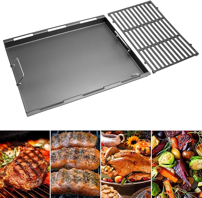 Cooking Griddle Inserts and Grate for Weber Genesis II 400 Series, Flat Top Grill Griddle for Weber Genesis II E-410 S-410 E-435 S-435 E/S-440 and More, Replace for 6789 Full-Size Griddle 66097