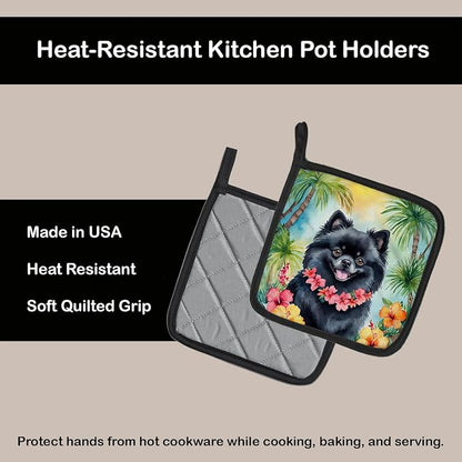Caroline's Treasures Pomeranian Luau Pair of Pot Holders Kitchen Heat Resistant Pot Holders Sets Oven Hot Pads for Cooking Baking BBQ, 7 1/2 x 7 1/2