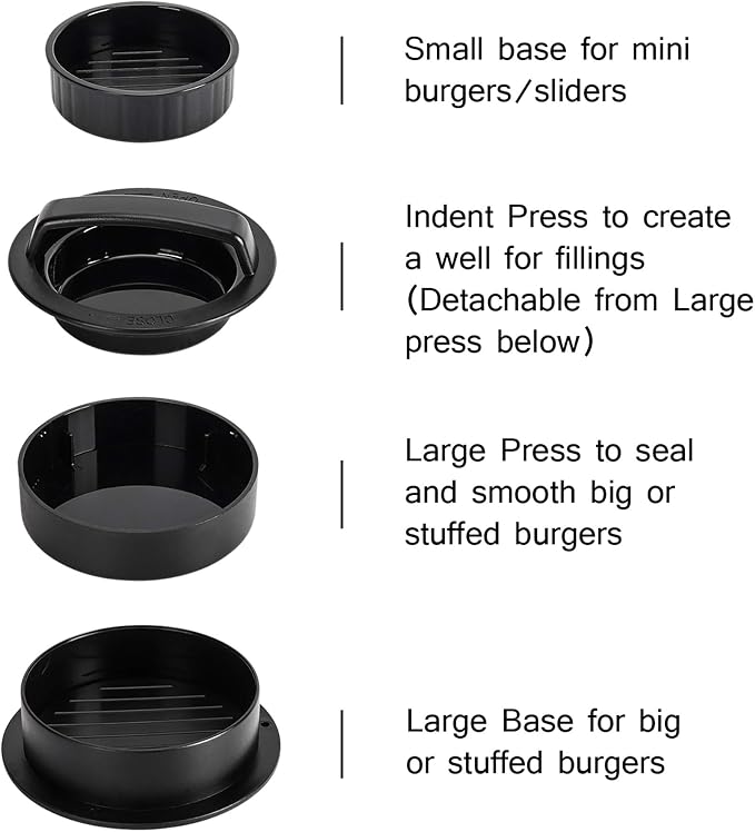 Burger Press Hamburger Patty Maker Slider Press Stuffed Burger Patty Press Regular Burger Patties Cookery Mold 3 in 1 Non Stick Kitchen Barbecue Tool