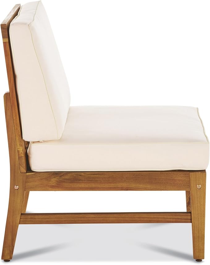 Christopher Knight Home Outdoor Acacia Wood Armless Chair, Teak, and Cream