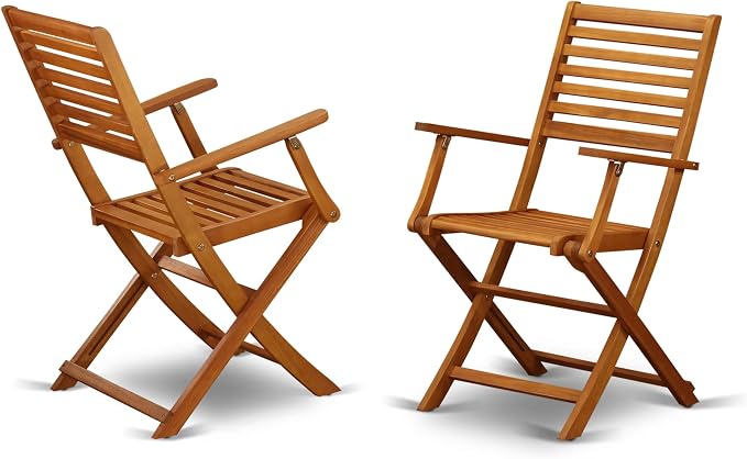 East West Furniture DEBS92CANA 9 Piece Outdoor Patio Dining Sets Includes a Rectangle Acacia Wood Table and 2 Folding Arm Chairs with 6 Side Chairs, 40x72 Inch, Natural Oil