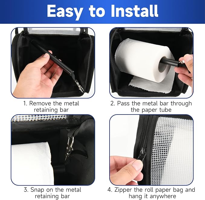 Toilet Paper Towel Holder, Hanging Paper Towel Dispenser with Transparent Cover, Easy to Tear Papers Waterproof Papers Towels Holder for Washroom Organization and Storage (Toilet Paper-Black)