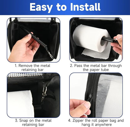 Toilet Paper Towel Holder, Hanging Paper Towel Dispenser with Transparent Cover, Easy to Tear Papers Waterproof Papers Towels Holder for Washroom Organization and Storage (Toilet Paper-Black)