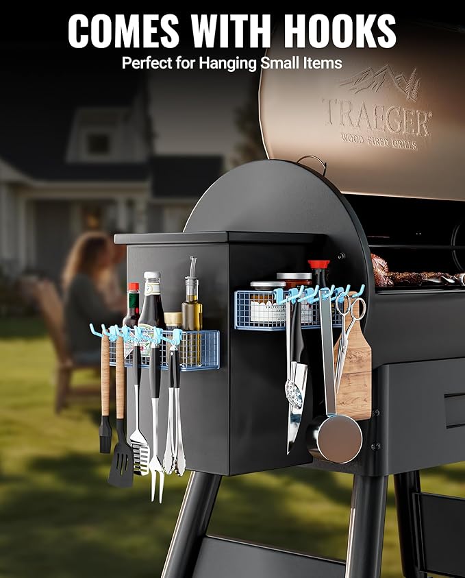 Magnetic Storage Bin for Traeger Grills, Traeger Accessories Compatible with Traeger Pro 22, Pro 34, Pro 575, Pro 780, Ironwood 885/650 & Z GRILLS, PIT BOSS Wood Pellet Smoker (Blue 2 Pack)