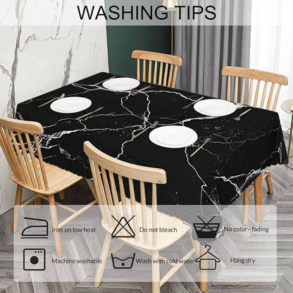 Decorative Tablecloth Marble Black, Grunge Stone Marble Black Kitchen Table Cover Oblong 52"X70" Tablecloths Dining Table Cloth Buffet Parties Patio and Camping
