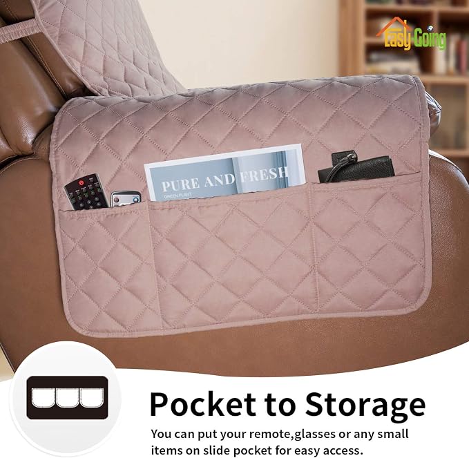 Easy-Going Reversible Couch Cover, Oversized Recliner, Pink/Beige | Machine Washable Slipcover For Dogs, Water Resistant Furniture Mat For Living Room, Non-Slip Sofa Cover, Pet Friendly