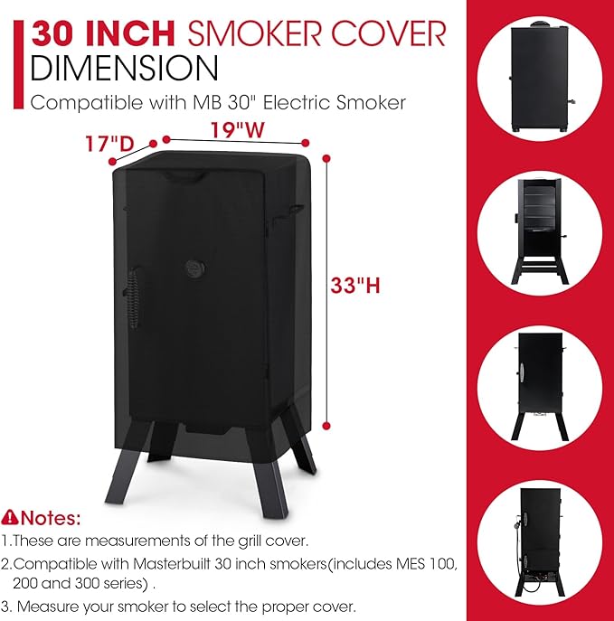 Unicook 30 Inch Electric Smoker Cover for Masterbuilt, Unique UV Resistant Waterproof Vinyl with Polyester Lining, Outdoor Digital Propane Vertical Smoker Cover, 19" W x 17" D x 33" H