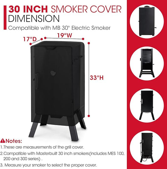 Unicook 30 Inch Electric Smoker Cover for Masterbuilt, Unique UV Resistant Waterproof Vinyl with Polyester Lining, Outdoor Digital Propane Vertical Smoker Cover, 19" W x 17" D x 33" H