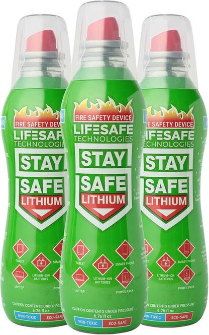 StaySafe Lithium Fire Extinguishing Spray By LifeSafe Technologies | Patented Non-Toxic Fluid Suppresses Fires Caused By Lithium-Ion Batteries in Phones, Laptops, Power Banks and Other Electronics