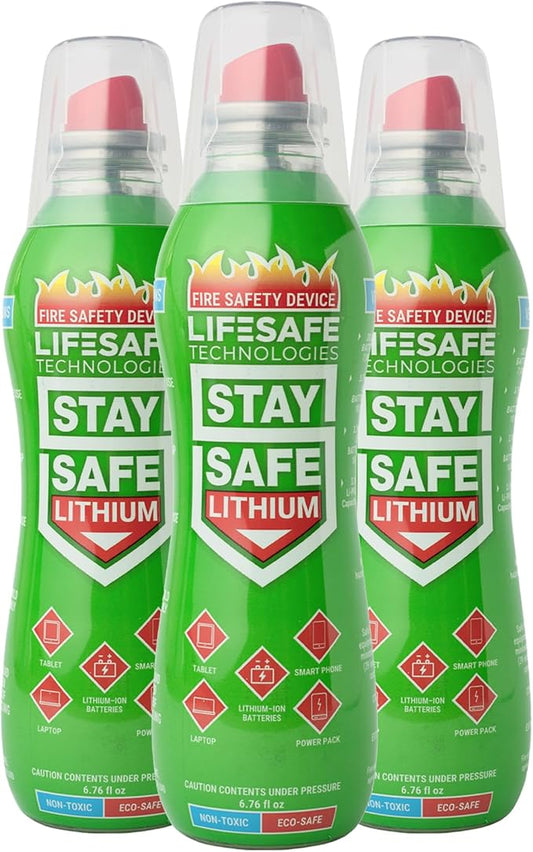 StaySafe Lithium Fire Extinguishing Spray By LifeSafe Technologies | Patented Non-Toxic Fluid Suppresses Fires Caused By Lithium-Ion Batteries in Phones, Laptops, Power Banks and Other Electronics