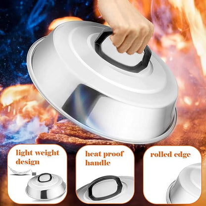 12 Inch Basting Cover for Griddle, Leonyo 3 Pack Cheese Melting Dome, Stainless Steel Round Steam Dome Lid Griddle Accessories for Outdoor BBQ Flat Top Grill Kitchen Cooking - Dishwasher Safe