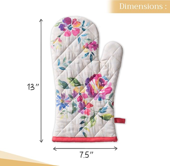 Maison d'Hermine Oven Gloves 100% Cotton Oven Mitt (7" x 13", Pack of 1) | With Loop Heat Resistant BBQ Cooking Gloves Baking Grilling Kitchen Handling Hot Pans Spring Summer - Rose Garden