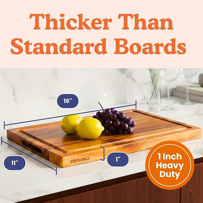 Non-Toxic Acacia Wood Cutting Board, Mineral Oil & Plastic Free, 16x11 in | Petroleum & BPA free. FSC-certified wood. Knife-friendly surface. Beeswax, flaxseed & lemon oil finish.