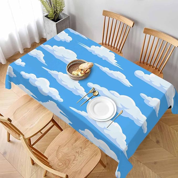 TKS MITLAN Blue Sky and White Clouds Tablecloth Decor Cloud Vector Set Collection Graphic Clip Art Design Table Cloth Dining Room Kitchen Table Cover 60" X 84" Oblong/Rectangle
