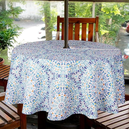 EHouseHome Outdoor and Indoor 60inch Round Tablecloth with Umbrella Hole and Zipper, Waterproof Zippered Patio Cloths, Spring/Summer Table Covers for Backyard Circular Table/BBQs/Picnic