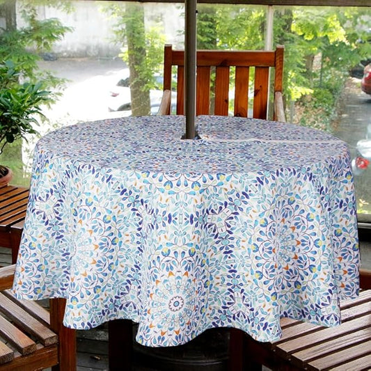 EHouseHome Outdoor and Indoor 60inch Round Tablecloth with Umbrella Hole and Zipper, Waterproof Zippered Patio Cloths, Spring/Summer Table Covers for Backyard Circular Table/BBQs/Picnic