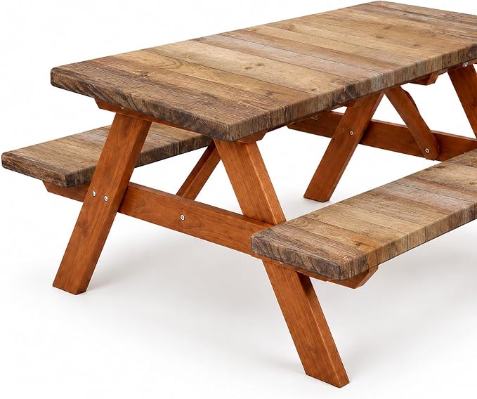 Emwwat Picnic Table Cover with Bench Covers, Waterproof Elastic Corner Fitted Tablecloth for 6 Foot Rectangle Tables, Washable Camping Table Cover Set for Picnic Outdoor BBQ (Brown, 72in)