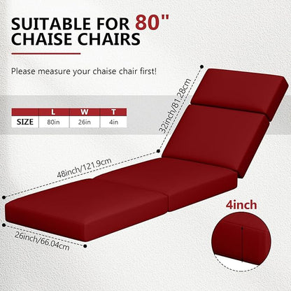Chaise Lounge Cushions Outdoor, 80 x 26 x 4 Inch Lounge Chair Cushions for Outdoor Furniture - Waterproof Lounge Patio Replacement Cushion, 4In Fade-Resistant ThickPatio Chaise Lounge Cushion