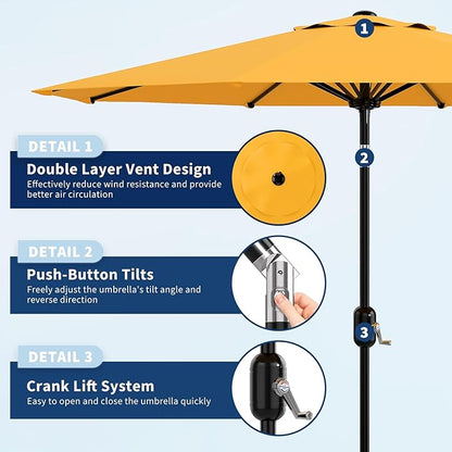Garvee 9 ft Outdoor Patio Umbrella 8 Sturdy Ribs Outdoor Table Umbrella with Crank Lift & Push Button Tilt - UV Protection Waterproof Market Umbrellas for Pool, Deck, Yard, Garden, Yellow