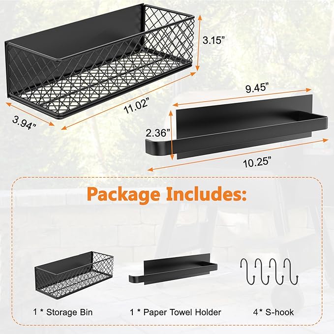 Ormeli 1 Pack Magnetic Storage Bin for Traeger Smoker Grill Caddy with Paper Towel Holder, Grill Basket for Some Models of Traeger/Pit Boss/Z Grill Smoker Accessories, Griddle Caddy for Outdoor