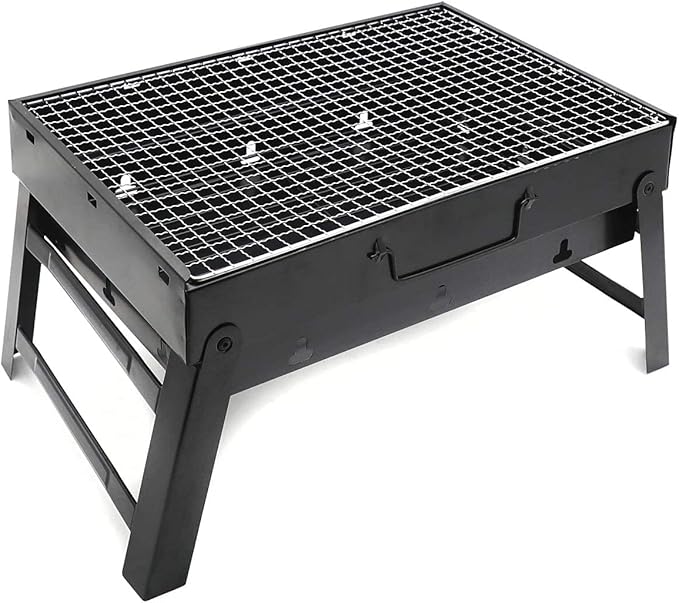 HTTMT- Outdoor Campling Foldable Compact Barbecue BBQ Grill Charcoal Stove Shish Kabob Tabletop For Outdoor Camping Picnic Travel Cooker [P/N: ET-COOK007-BK]