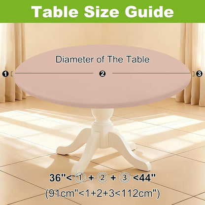 Smiry Round Spandex Tablecloth, Waterpoof Stretch Picnic Table Cover for 36"-44" Tables, Elastic Fitted Washable Tablecloths Dining, Indoor and Outdoor, Nude