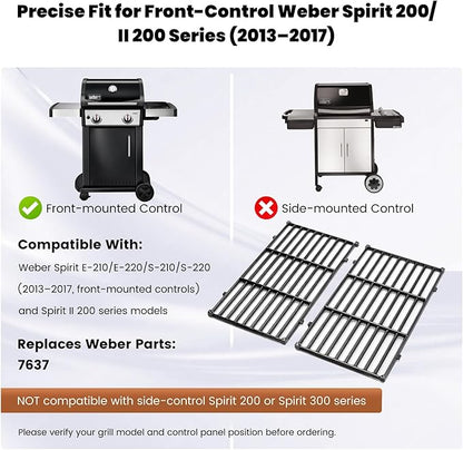 7637 Grill Grates for Weber Spirit E210 E220 S210 S220 Front Control, Spirit II E210 E220, 17.5 x 10.2 in Porcelain-Enameled Cast Iron Replacement Cooking Grates, Set of 2