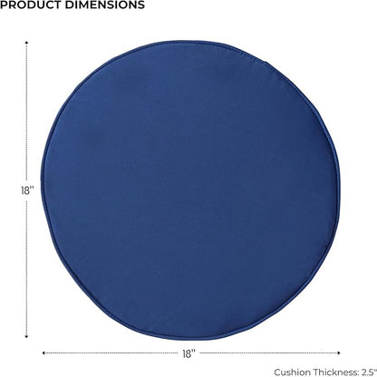 Set of 2 Outdoor 18 inch Round Patio Dining Chair Pads – Comfortable Fiber-Filled Seat Cushions with Ties, Reversible Polyester Fabric - Marine Blue