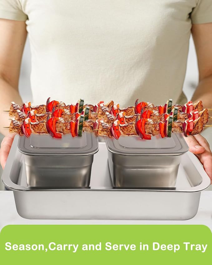 Grill Prep Trays Set Of 5,BBQ Tray,Grilling Prep And Serve Trays,Stainless Steel Food Prep Tray,Grill Carry System,Marinade Container with Lid and Cutting Board,BBQ Grill Accessories,Grilling Gifts