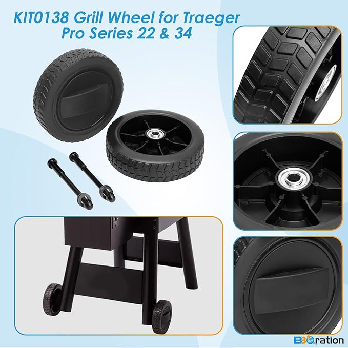 KIT0138 Grill Wheel for Traeger Pro Series 22 & 34, Pro 575/780, Eastwood 22 & 34, Bronson 20, KIT0138 Replacement Wheel for Traeger Stationary Wheels, Black