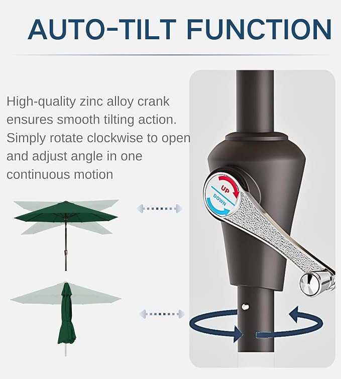9FT Auto-Tilt Patio Umbrella|Outdoor Market Table Umbrella with 8 Fiberglass Ribs for Pool,Deck&Backyard