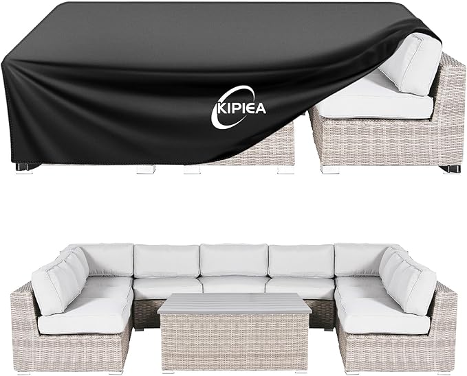 Kipiea Outdoor Furniture Covers Waterproof, 420D Heavy-Duty Patio Furniture Set Covers, No Tears Anti UV No Fading (110" L x 74" W x 28" H)