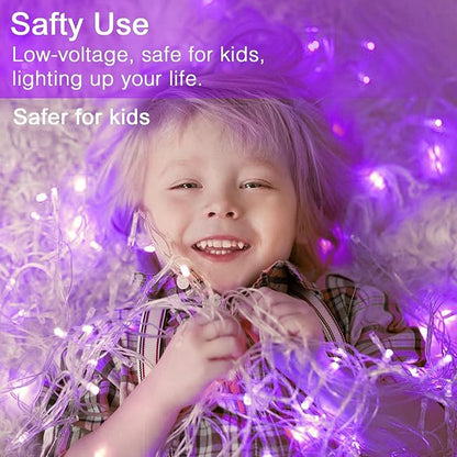 JMEXSUSS 33ft 100 LED Purple Christmas Lights, Battery Operated Christmas Lights with Remote Indoor Outdoor, Purple String Lights for Tree Room Proch Yard Xmas Decor (Pack of 2)