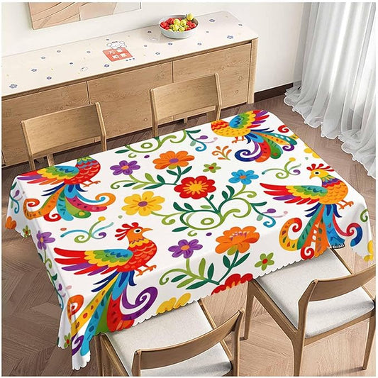 Decorative Rectangle Tablecloth 52"X70" Mexican Birds, Rainbow Paisley Birds Floral Wrinkle Free Table Cover, Picnic Table Cloths for Parties, Weddings, Kitchen